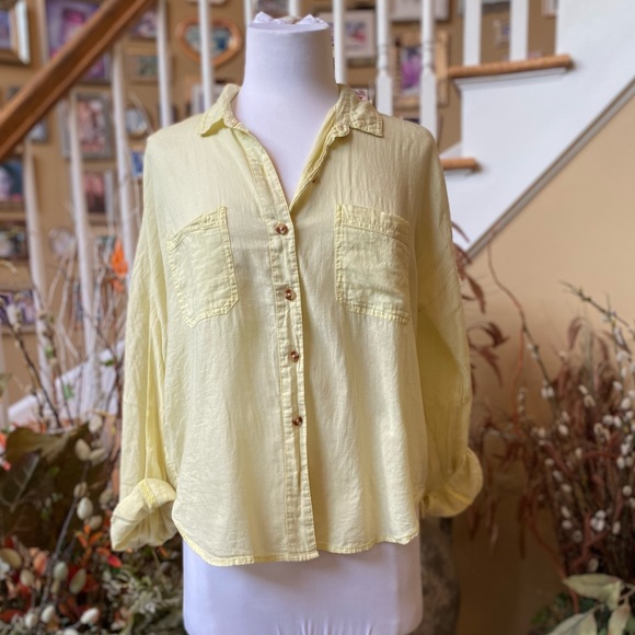 Urban Outfitters Tops - Urban Outfitters BDG Yellow Medium Slightly Sheer Button-Down Collared Shirt
